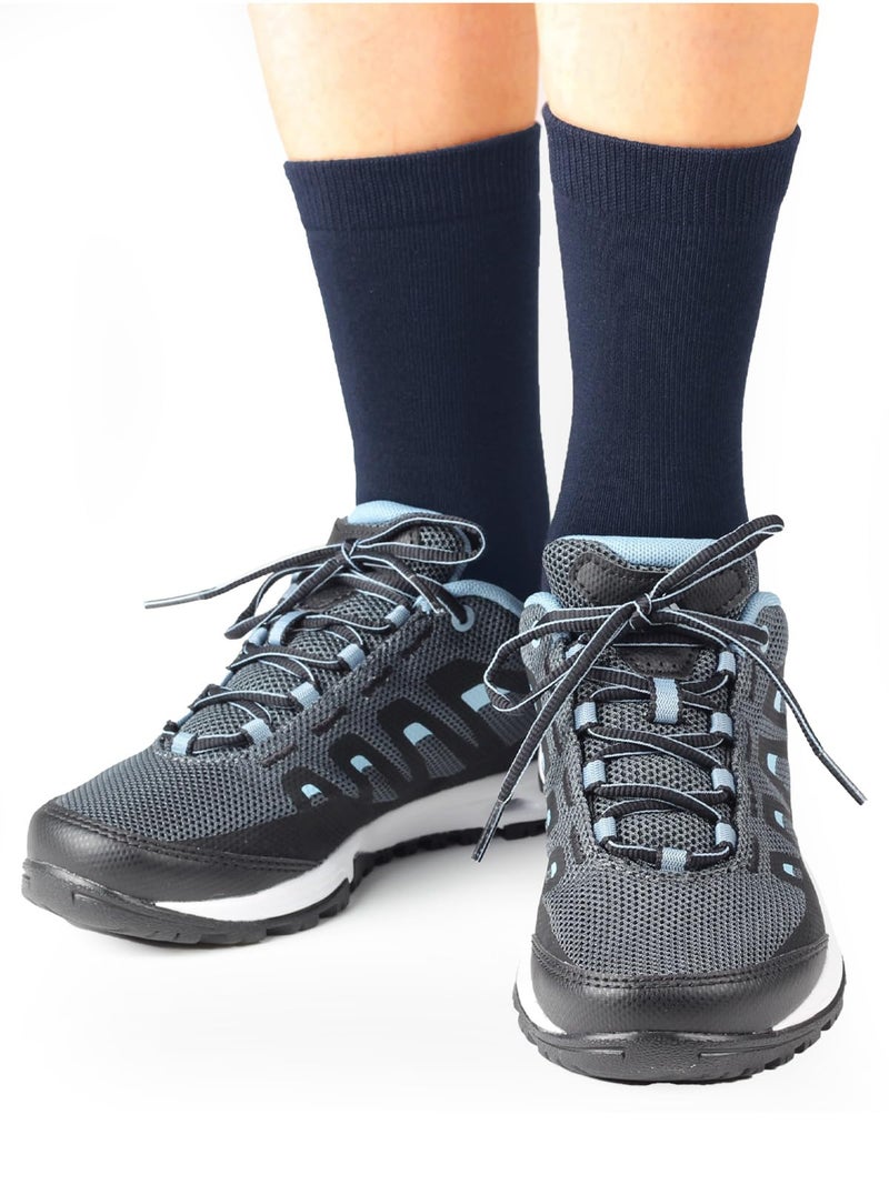 COTTON DAY Unisex Little Kids Youth Boys Girls Soft Cotton Crew Dress Socks Seamless Toe 6 Pack 10-12 years Plain Navy XL (12) - Image 2